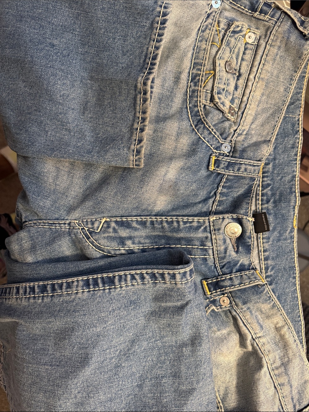 True Religion Light Blue Jeans with Yellow Stitching - Picture 2 of 4